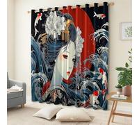 Black-Red Curtains for Bedroom, Printed Japanese Elegant Red Sun Geisha Design Home Decoration Luxury Thermal Insulated Blackout Window Treatment Set for Living Room 46.1" x 54.3" (W x L), 2 Panels