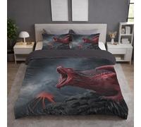 Black Red Duvet Cover - Double 200 x 200 - Soft Lightweight, Machine Washable, Fluffy, Non Iron, Versatile - Fantasy Dragon Volcano Scream Bedding - Duvet Cover Sets For Bedroom