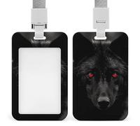 Black Red Eyed Wolf Badge Holder Hard Plastic Card Case Protector Pouch Name Key Card Holder Case for Office ID Credit Cards and Proximity Key Cards