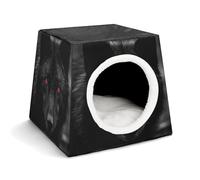 Black Red Eyed Wolf Cat Bed for Indoor Cats - Foldable Cat & Dog House with Removable Cozy Cushion, Waterproof Oxford Washable Pet House for Small Pets 13.8" X 13.8" X 11.8"