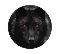 Black Red Eyed Wolf Mouse Pad 8x8 in Customized Round Mousepad | Small Portable, Non-Slip Rubber Base, With Stitched Edge, Washable Desktop Protection Mouse Mat For Desk, Laptop, Office