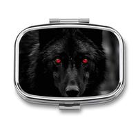 Black Red Eyed Wolf Pill Box Elegant Metal Pill Case with 2 Compartments, Slim Portable Medicine Organizer for Purse, Pocket, Travel