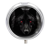Black Red Eyed Wolf Pill Box Round Portable Small Pill Case Waterproof Travel Pill Box Organizer for Pocket Purse and Daily Convenience