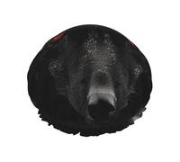 Black Red Eyed Wolf Shower Cap for Women Double Layers Thick Hair Caps Reusable Waterproof Bath Caps with Elastic Band Hair Hat Washable Shower Hat for Men Women Spa Salon