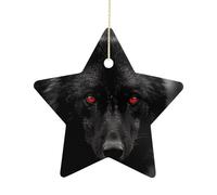 Black Red Eyed Wolf Star Ornaments for Christmas Tree Personalized Christmas Ornaments Star Hanging Ornament with Gold String for Xmas Tree Decorations & Friend Gifts