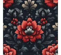 Black Red Flower Peel and Stick Wallpaper 0.4×3 m Removable Self Adhesive Retro Plants Contact Paper Sticky Back Thicken Waterproof Matte Wall Paper for Living Room Bedroom Furniture Decorate