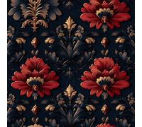Black Red Flower Wallpaper Self-Adhesive 0.52×5 m Retro Plants Pattern Matte Contact Paper Removable Thicken Waterproof Canvas Peel and Stick Wall Paper for Home Decoration Furniture Renovation
