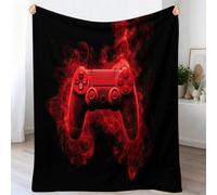 Black Red Fluffy Flannel Blanket 220 x 240 cm, Science Fiction Minimalist Printed Soft Flannel Washable Throw Blanket, Game Controller Smoke Adults Cozy Blankets for Bed Couch Office Sofa and Travel