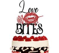 Black & Red Glitter Love First Bites Cake Topper, Till Death/We're Simple to Meant, Funny Halloween Skull Rose Wedding Engagement Party Decorations Supplies