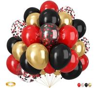 Black Red Gold Balloonds, 60pcs 12Inch Black and Red Balloons,Metal Gold and Confetti Balloon for Graduation Birthday New Year Wedding Casino Theme Party Decoration