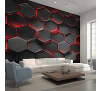 Black Red Hexagon Photo Wallpaper, Geometric Honeycomb Wallpaper Mural, 300x210cm Wall Paper for Bedroom Living Room, Non-Woven Wall Mural Room Decor EL&D79