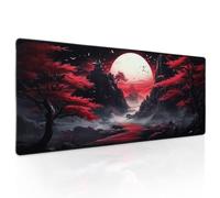 Black Red Japanese Mouse Pad XL Moon Sakura Cherry BLoosm Tree Extended Table Mat 80X30 cm Non-Slip Rubber Base Stitched Edge Large XL Mousepad for Desk Gaming Laptop Desk Top,31.5×11.8 Inch