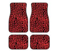 Black Red Leopard Cheetah Print All Weather Protection Universal Fit Automotive Floor Mats fits Most Cars, SUVs, and Trucks, Cute Patterned 4PCS Front Rear Full Set Car Floor Mat