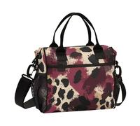 Black Red Leopard Print Sturdy Insulated Lunch Bag with Shoulder Strap Big Lunch Bags for Women for Camping lonchera de Mujer para el Trabajo