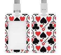 Black Red Poker Pattern Id Badge Holder with Breakaway Lanyard Abs Plastic Name Tag Holder Vertical Clear Front Window Push Slide Card Protector Gift for NurseTeacher Office Staff & Events