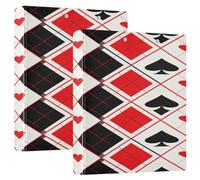 Black Red Poker Plaid 1.5" Notebook Binders Round Ringing with Interior Pockets 1/2 Pack Office Supplies 200 Sheets