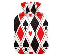 Black Red Poker Plaid hot Water Bottles with Soft Cover, 1L Water Bag for Arthritis, Arthritis, Bolsa para cólicos menstruales