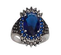 Black Red Ring Exaggerated Silver Ore Pomegranate Jewelry Thai Big Rings Real (Blue, 7)