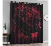 Black Red Rose Curtains for Bedroom 29.5 x 65 Inch 2 Panels, Romantic Flower Blackout Curtains for Living Room Accessories, Eyelet Thermal Patterned Black Out Curtain G&-14