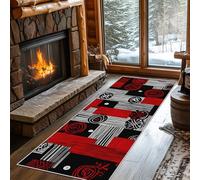 Black Red Runner Rug for Hallway Long Lines Abstract Rug Runners for Hallways 90x360 cm, Long Door Mats Indoor Runners Non Slip Washable Carpet for Hall Living Room Kitchen Bedroom, Thin