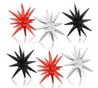 Black Red Silver Star Balloons, 22 Inch Explosion Star Foil Cone Spike Balloons Large for Birthday Graduation Casino Theme Racing Car Poker Party Decorations