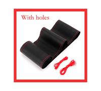 (Black red thread) 15 Inch/38 cm Car Steering Wheel Cover Soft Artificial Leather Braid On