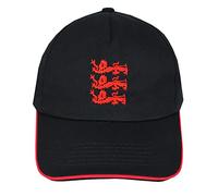 Black & Red Trim Three Lions Design Adjustable Baseball Cap (Red Lions), M-L