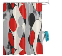 Black Red Visual Arts Shower Curtain for Bathroom, Abstract Modern Art Waterproof Cloth Fabric Bathroom Accessories Set with 12 Rust Proof Plastic Hooks, 72” x 96”