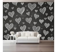 Black Red Wallpaper Mural, Non-Woven Hand-Painted Hearts Lines Romantic Print Photo Wallpaper for Bedrooms Living Room Room Decor Sofa Tv Background Large Wall Painting Poster 300 x 210 cm (W x H)