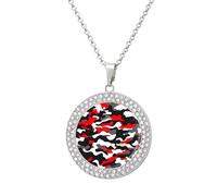 Black Red White Army Camouflage Multicolored Diamond Necklace Dainty Round Pendants Jewelry for Women Silver-style