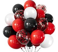 Black Red White Latex Balloons, 60pcs Matte Red Black White Balloon with 12 Inch Confetti Helium Balloon for Boys Men Birthday, Baby Shower, Graduation, Retirement, Casino, Poker Card Party Decoration