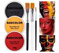 Black Red Yellow Face Body Paint Set, German Flag Face Painting Kit with Painting Brushes for Halloween, Water Based Face Paints for Fire Demon Avatar Dragon Superhero Tribe-Mask SFX Cosplay Make-Up
