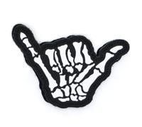 Black Reflective Morale Patch Skeleton Hand Sign Shaka Military Hook and Loop 8x5.5cm Army Airsoft Badge Skull
