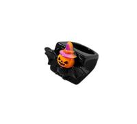 Black Resin Acrylic Chunky Rings for Women Man Unisex Trendy Halloween Knuckle Rings Stackable Jewelry Personality Ghost Pumpkin Bat Witch Evil Eyes Ring Dark Gothic Party Wide Thick Ring, 6 UK