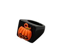 Black Resin Acrylic Chunky Rings for Women Man Unisex Trendy Halloween Knuckle Rings Stackable Jewelry Personality Ghost Pumpkin Bat Witch Evil Eyes Ring Dark Gothic Party Wide Thick Ring, 6 UK
