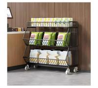 Black Retail Display Rack with Wheels for Fruit Store Storage Shelf Standing Kitchen Baskets Concession Stand/Home Party Pantry Carts 90x45x80 cm