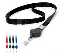 Black Retractable Lanyards Badge Holder by LanyardsTomorrow 15mm Flat Plain Neck Straps with Safety Breakaway Pull, ID Badge Holders Extendable Reel Clip Pack of 50