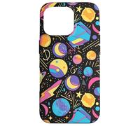 Black Retro 80s 90s Cosmic Shape Flow Pattern Case for iPhone 16 Pro