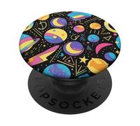 Black Retro 80s 90s Cosmic Shape Flow Pattern PopSockets Adhesive PopGrip