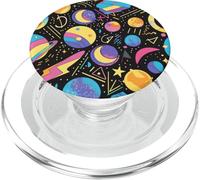 Black Retro 80s 90s Cosmic Shape Flow Pattern PopSockets PopGrip for MagSafe