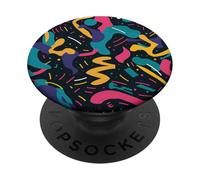 Black Retro 80s 90s Curve Line Dance Pattern PopSockets Adhesive PopGrip