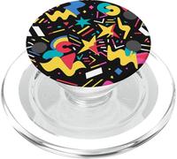 Black Retro 80s 90s Star Pop Art Chaos Pattern Graphic PopSockets PopGrip for MagSafe
