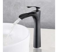 Black Retro Bathroom Sink Faucet Waterfall Design Single Handle Mixer Tap for Hot & Cold Water Stylish Basin Mixer for Modern Bathrooms,Schwarz Retro-Hoch