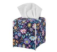 Black Retro Nostalgic Floral Tissue Box Holder Modern Decorative PU Leather Square Tissue Box Cover for Home Office Tissue Cube Organizer for Dining Table Nightstand