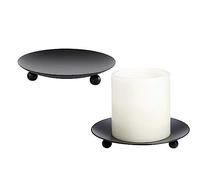 Black Retro Pillar Candle Holders, 2Pcs Round Iron Plate for Pillar & Wax Candles - Weddings, Christmas Parties, Spa