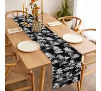Black Retro Tropical Table Runner 13x36 inch Palm Trees Old Newspapers Summer Plant Cotton Linen Dining Table Runner Ideal for Dresser Kitchen Coffee Tables - Machine Washable
