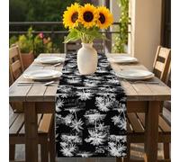 Black Retro Tropical Table Runner 13x72 inch Palm Trees Old Newspapers Summer Plant Cotton Linen Dining Table Runner Ideal for Dresser Kitchen Coffee Tables - Machine Washable