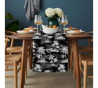 Black Retro Tropical Table Runner 18x72 inch Palm Trees Old Newspapers Summer Plant Cotton Linen Dining Table Runner Ideal for Dresser Kitchen Coffee Tables - Machine Washable