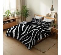 Black Reversible Duvet Cover 135 × 200 cm, Single Size Bedding Sets With 2 Pillowcases, Abstract Animal Tiger Stripes Printed Quilt Cover with Zipper Closure