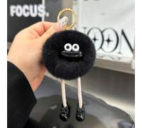 (black, Rex rabbit plush ball) Cute imitation Rex rabbit fur big mouth small coal briquettes car keychain pendant Korean plush school bag pendant gift